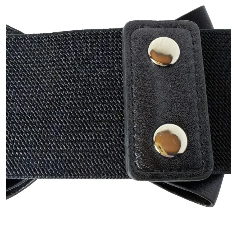 nOir Black Wide Stretch Belt XL Rhinestone Bow Elastic Waist Cinch NWT